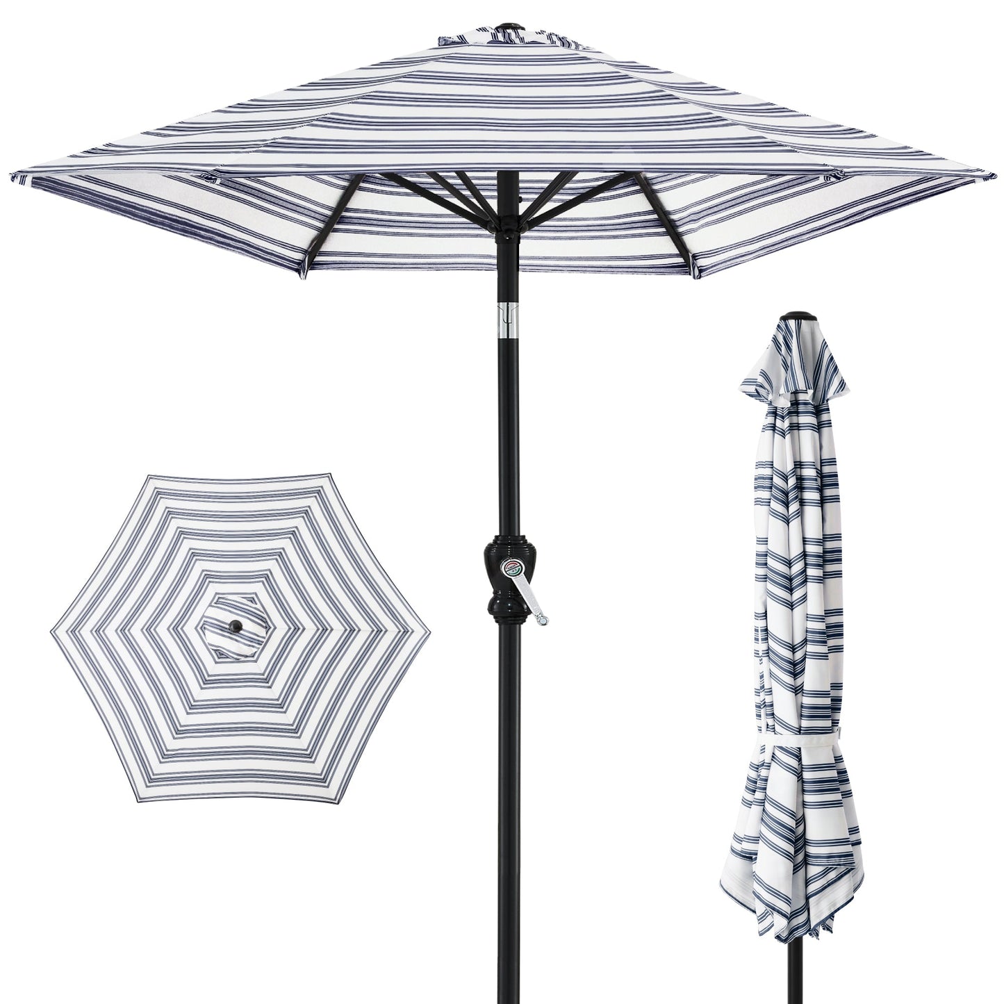 Outdoor Steel Striped Market Patio Umbrella w/ Tilt Crank Lift - 10ft