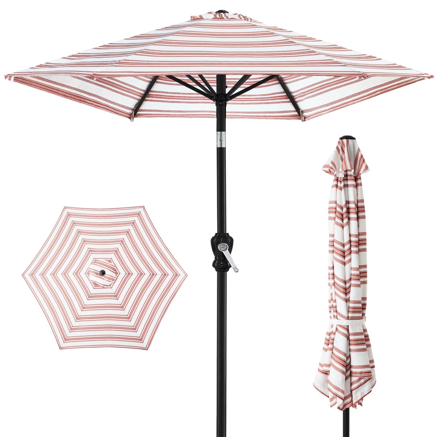 Outdoor Steel Striped Market Patio Umbrella w/ Tilt Crank Lift - 10ft