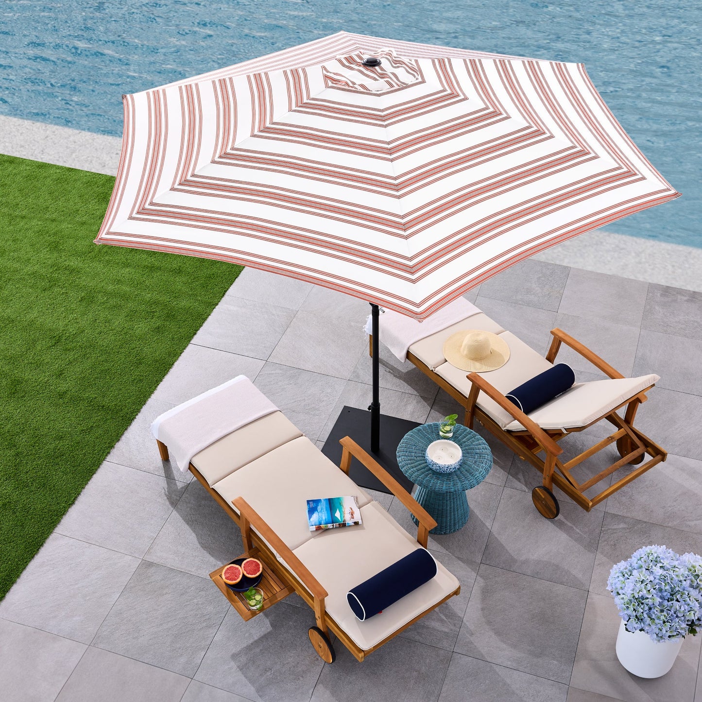 Outdoor Steel Striped Market Patio Umbrella w/ Tilt Crank Lift - 10ft