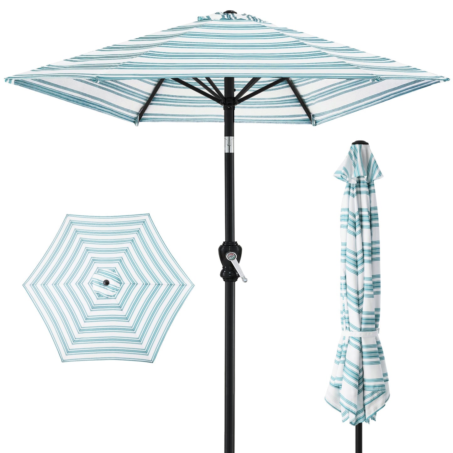 Outdoor Steel Striped Market Patio Umbrella w/ Tilt Crank Lift - 10ft