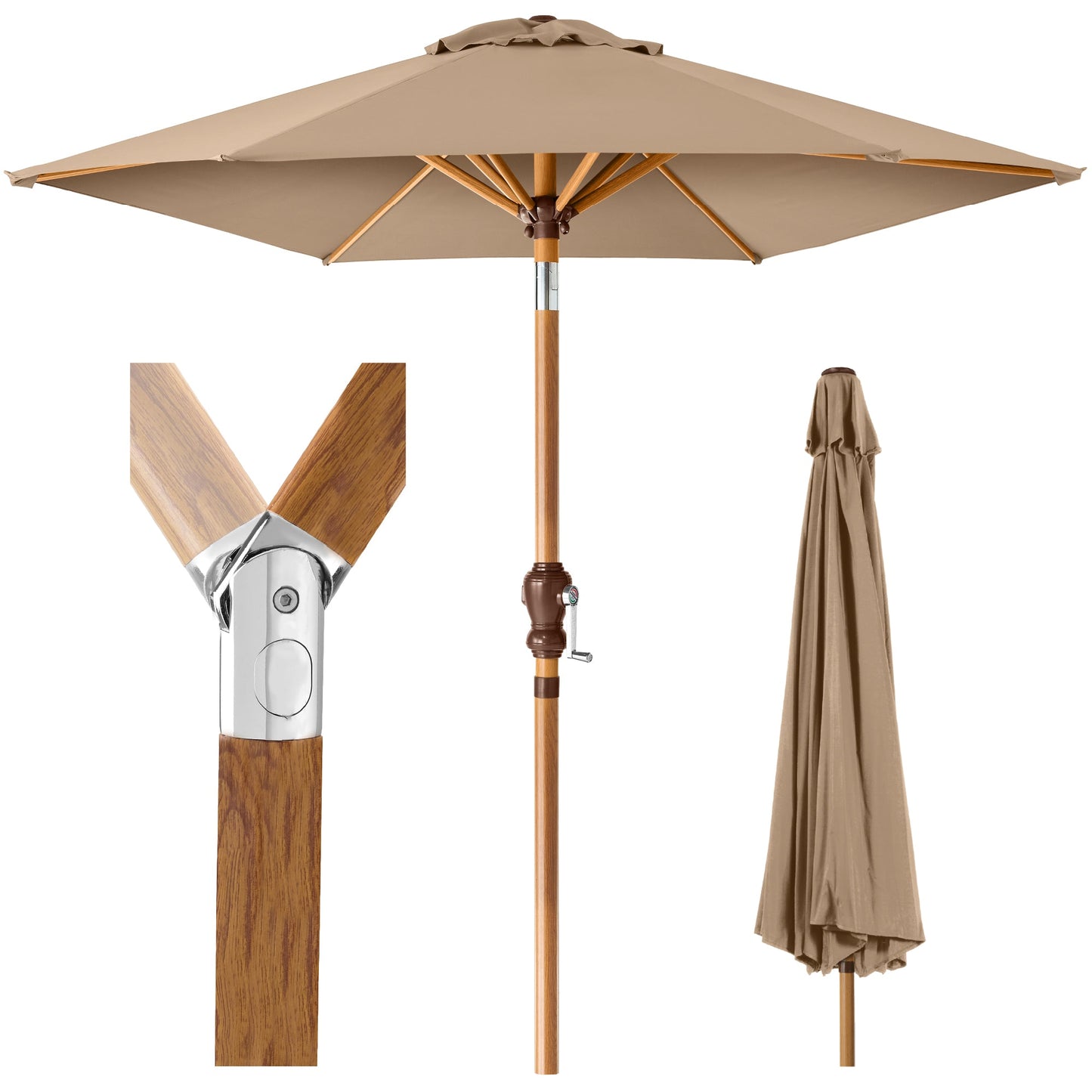 Outdoor Woodgrain Pattern Patio Umbrella Decoration w/ Tilt Crank - 10ft
