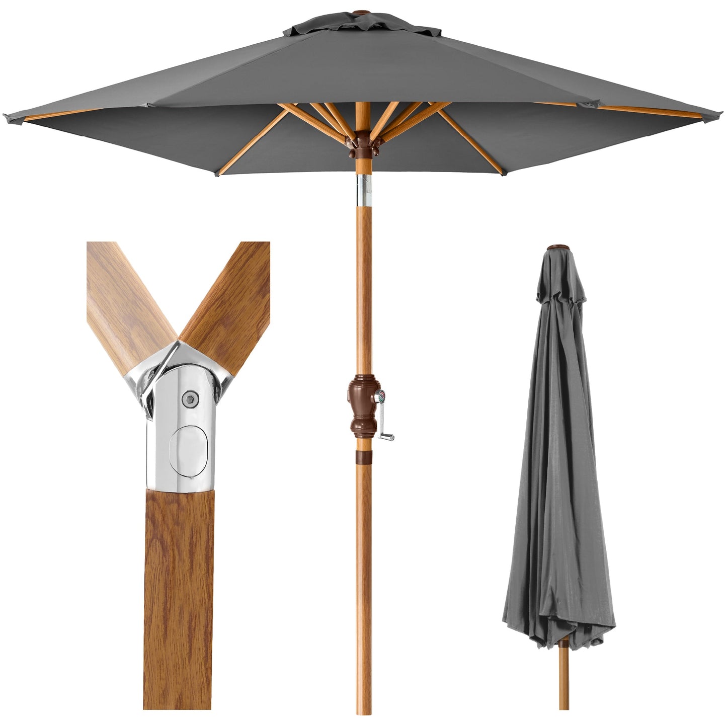 Outdoor Woodgrain Pattern Patio Umbrella Decoration w/ Tilt Crank - 10ft