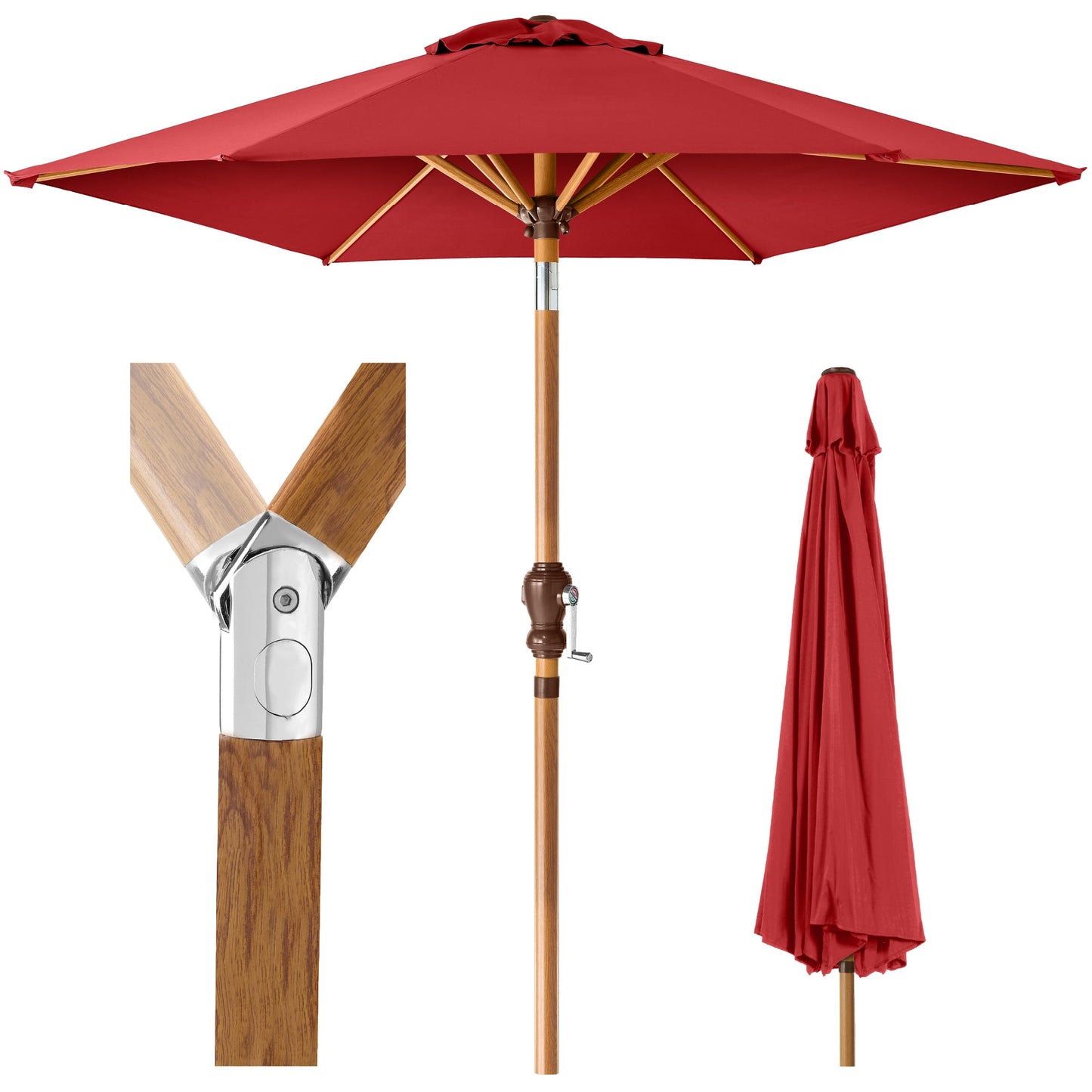 Outdoor Woodgrain Pattern Patio Umbrella Decoration w/ Tilt Crank - 10ft
