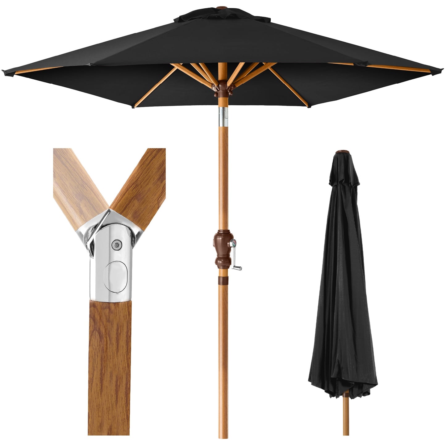 Outdoor Woodgrain Pattern Patio Umbrella Decoration w/ Tilt Crank - 10ft