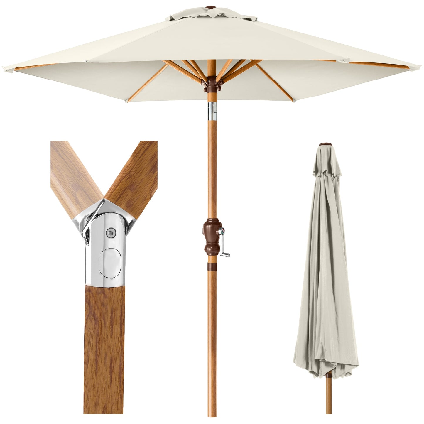 Outdoor Woodgrain Pattern Patio Umbrella Decoration w/ Tilt Crank - 10ft
