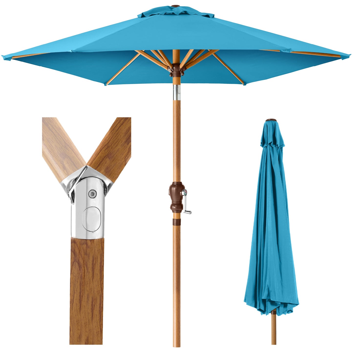 Outdoor Woodgrain Pattern Patio Umbrella Decoration w/ Tilt Crank - 10ft
