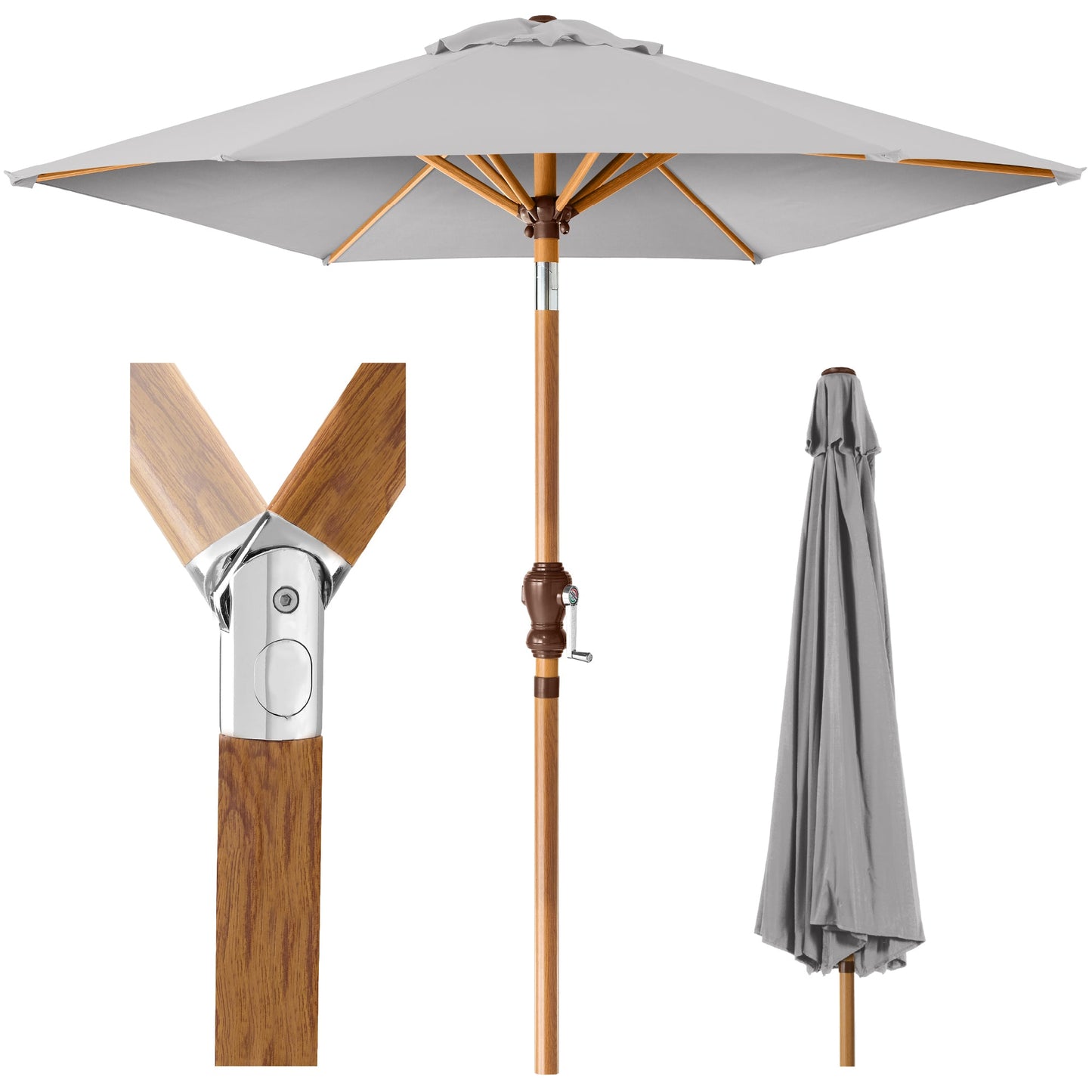 Outdoor Woodgrain Pattern Patio Umbrella Decoration w/ Tilt Crank - 10ft
