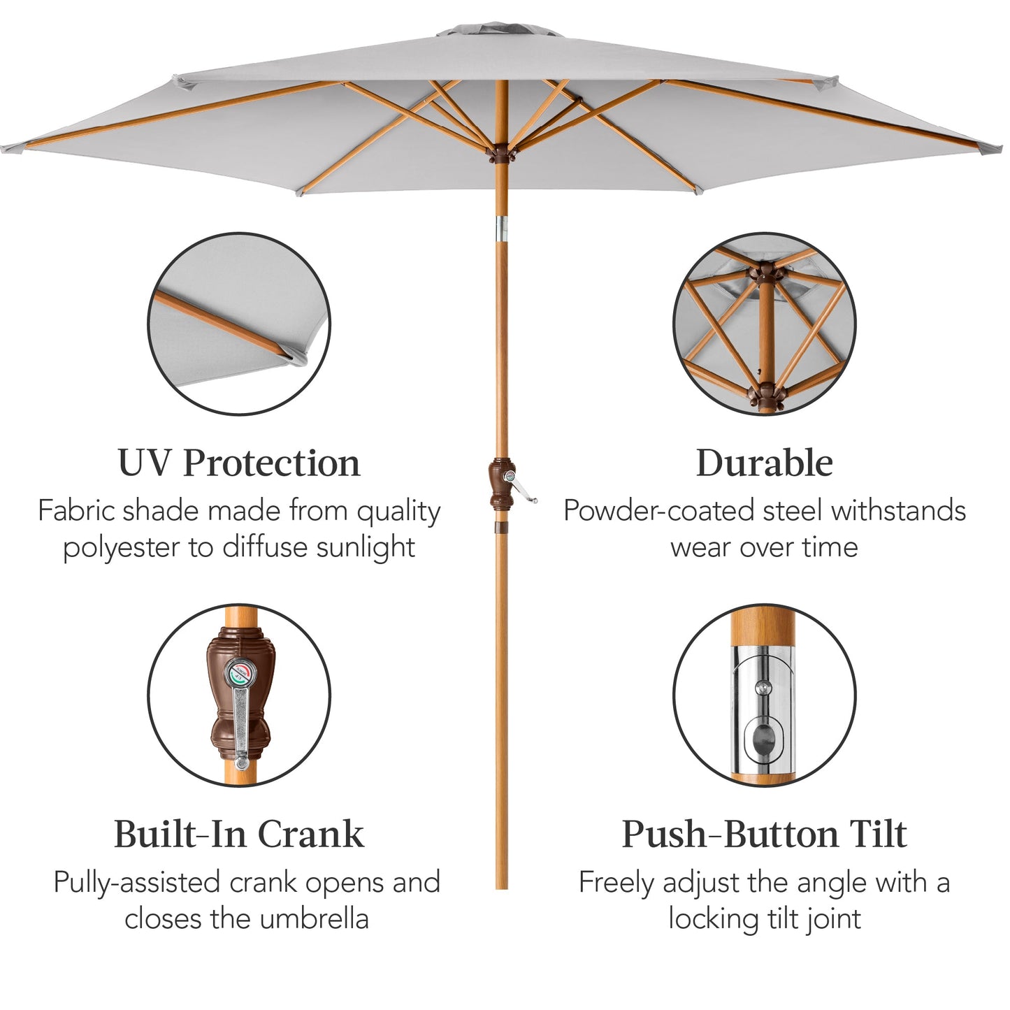 Outdoor Woodgrain Pattern Patio Umbrella Decoration w/ Tilt Crank - 10ft
