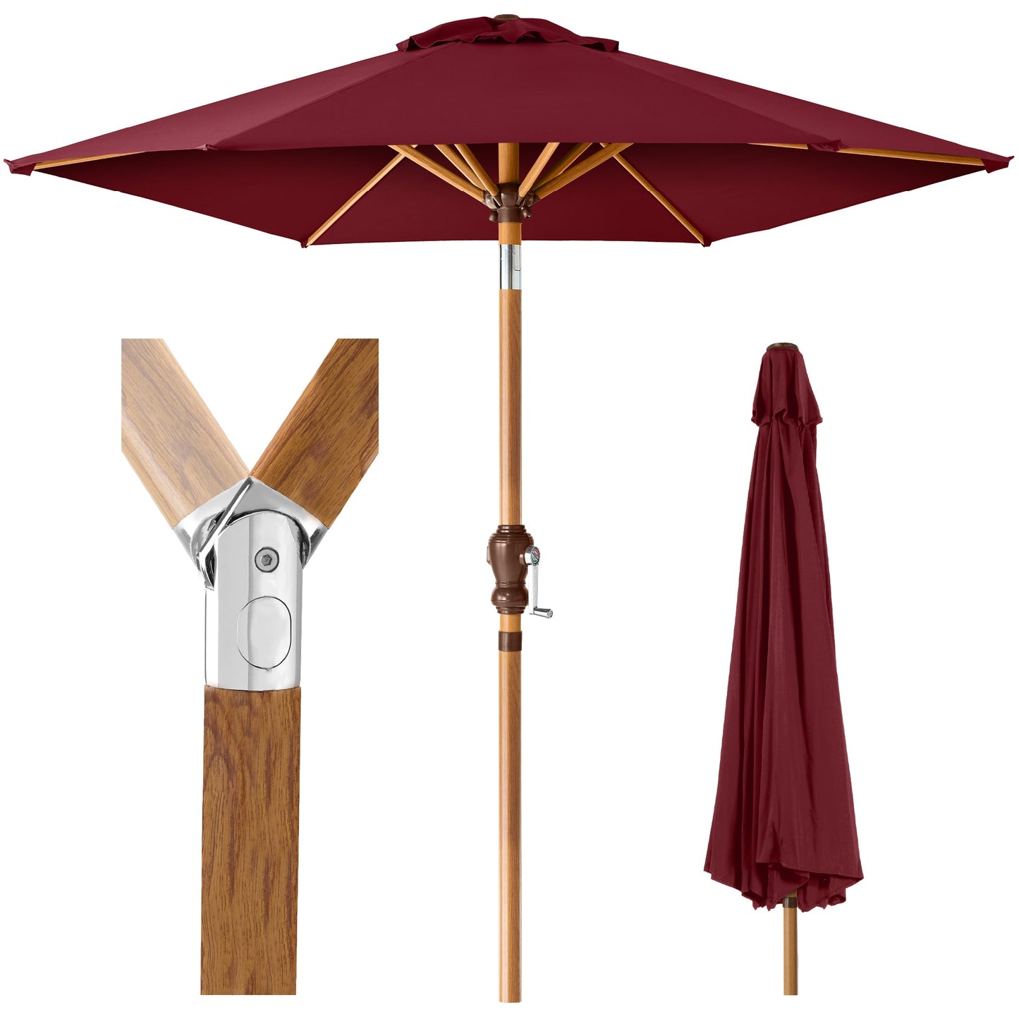 Outdoor Woodgrain Pattern Patio Umbrella Decoration w/ Tilt Crank - 10ft