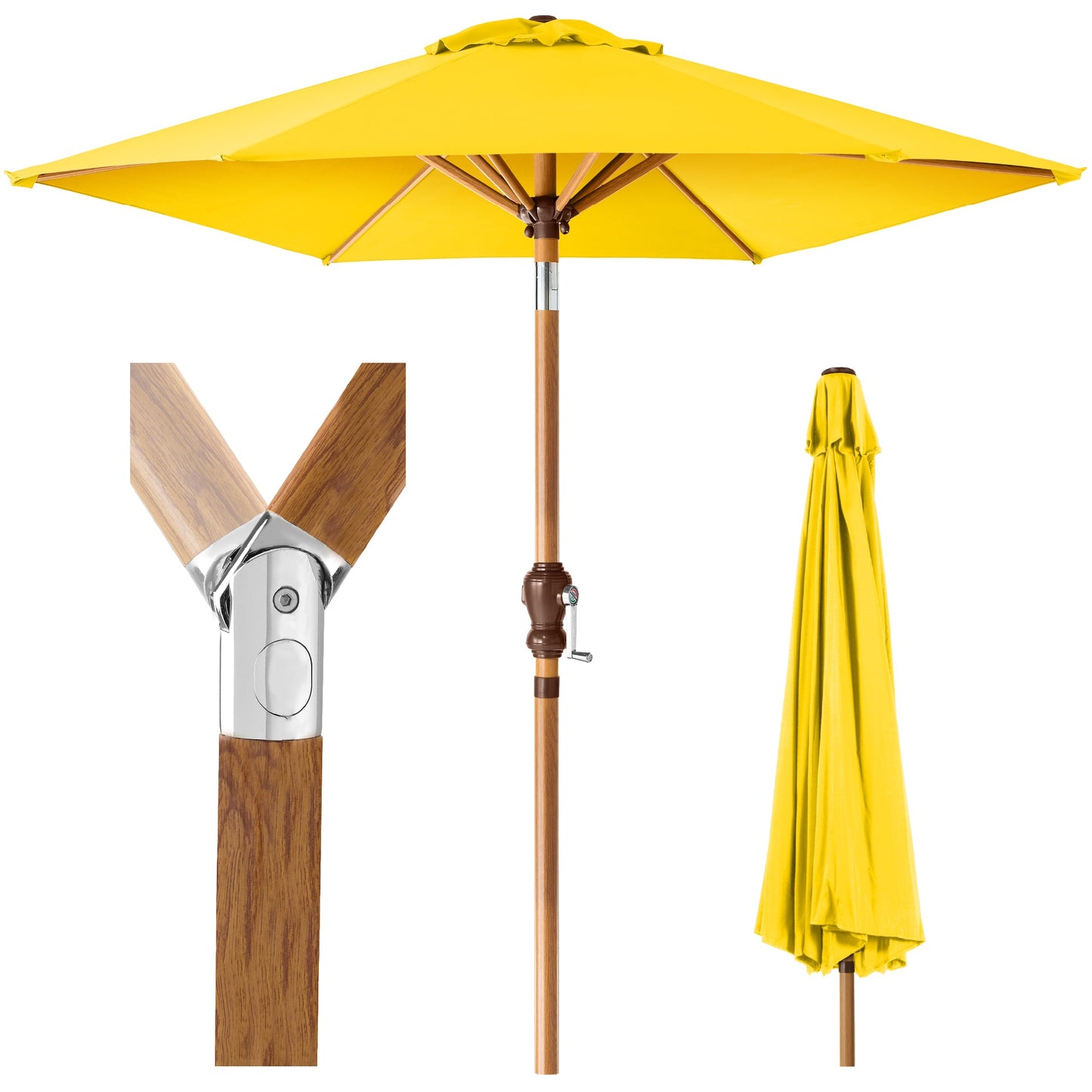 Outdoor Woodgrain Pattern Patio Umbrella Decoration w/ Tilt Crank - 10ft