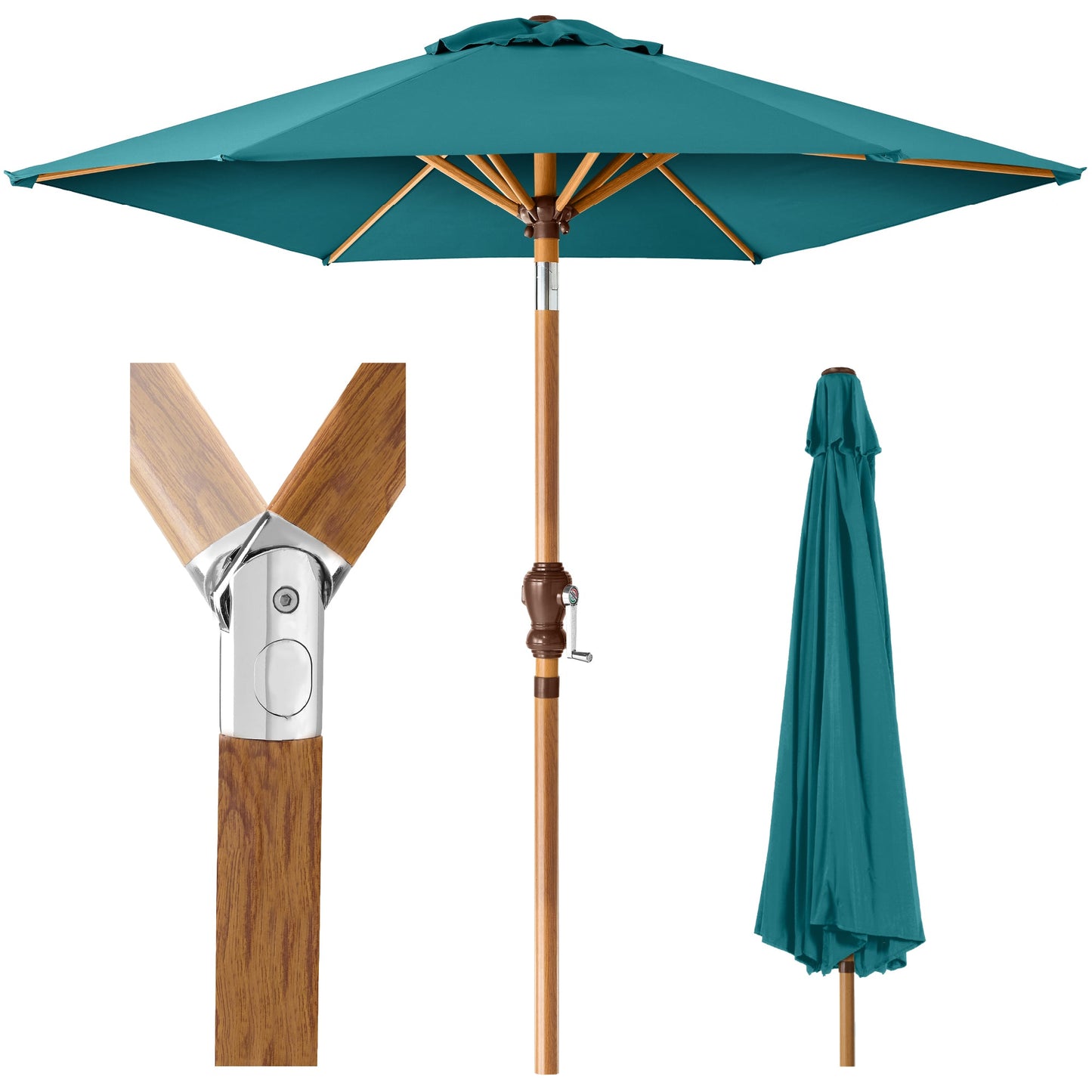Outdoor Woodgrain Pattern Patio Umbrella Decoration w/ Tilt Crank - 10ft