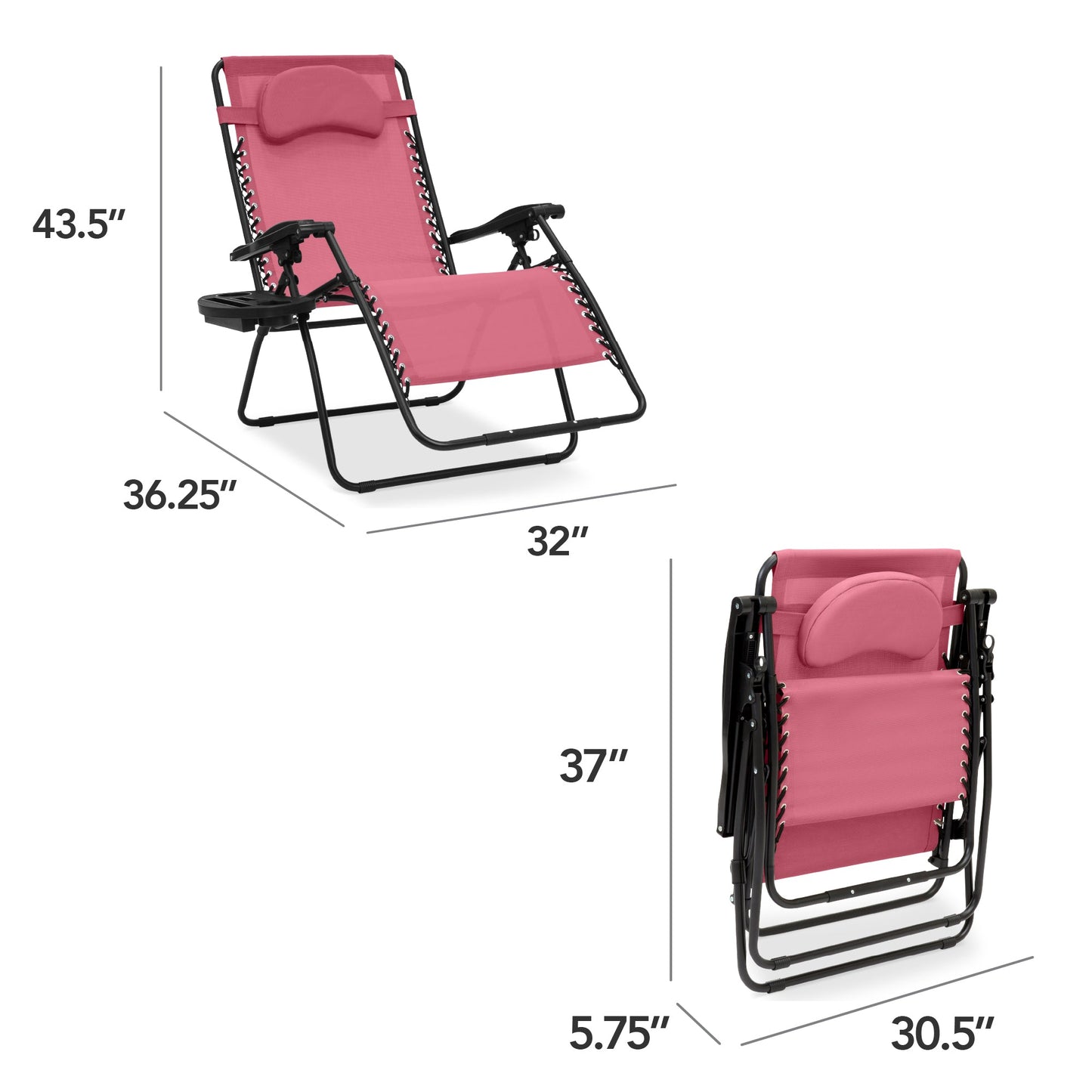 Oversized Reclining Zero Gravity Chair Lounger w/ Cup Holder Pillow