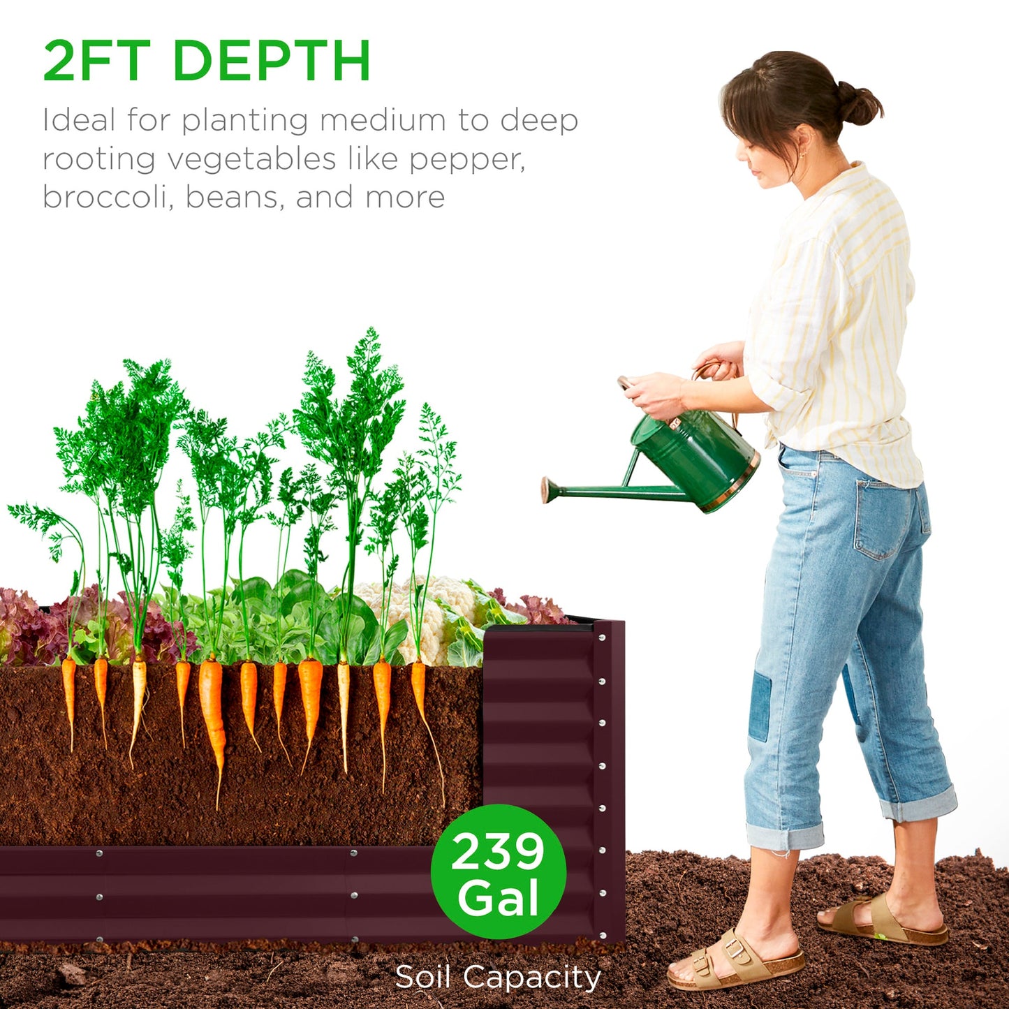 Outdoor Metal Raised Garden Bed for Vegetables Flowers Herbs - 8x2x2ft