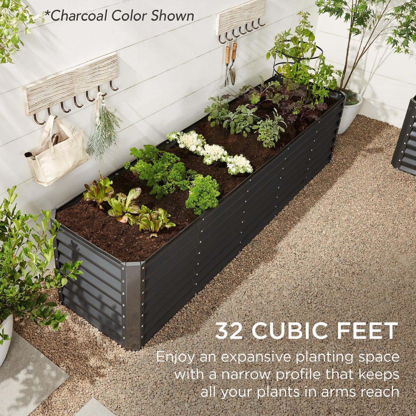 Outdoor Metal Raised Garden Bed for Vegetables Flowers Herbs - 8x2x2ft