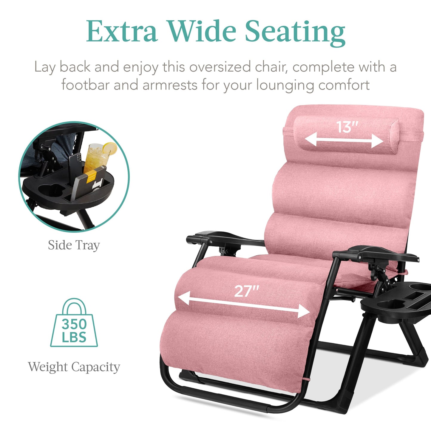Oversized Zero Gravity Chair Folding Outdoor Recliner w/ Removable Cushion