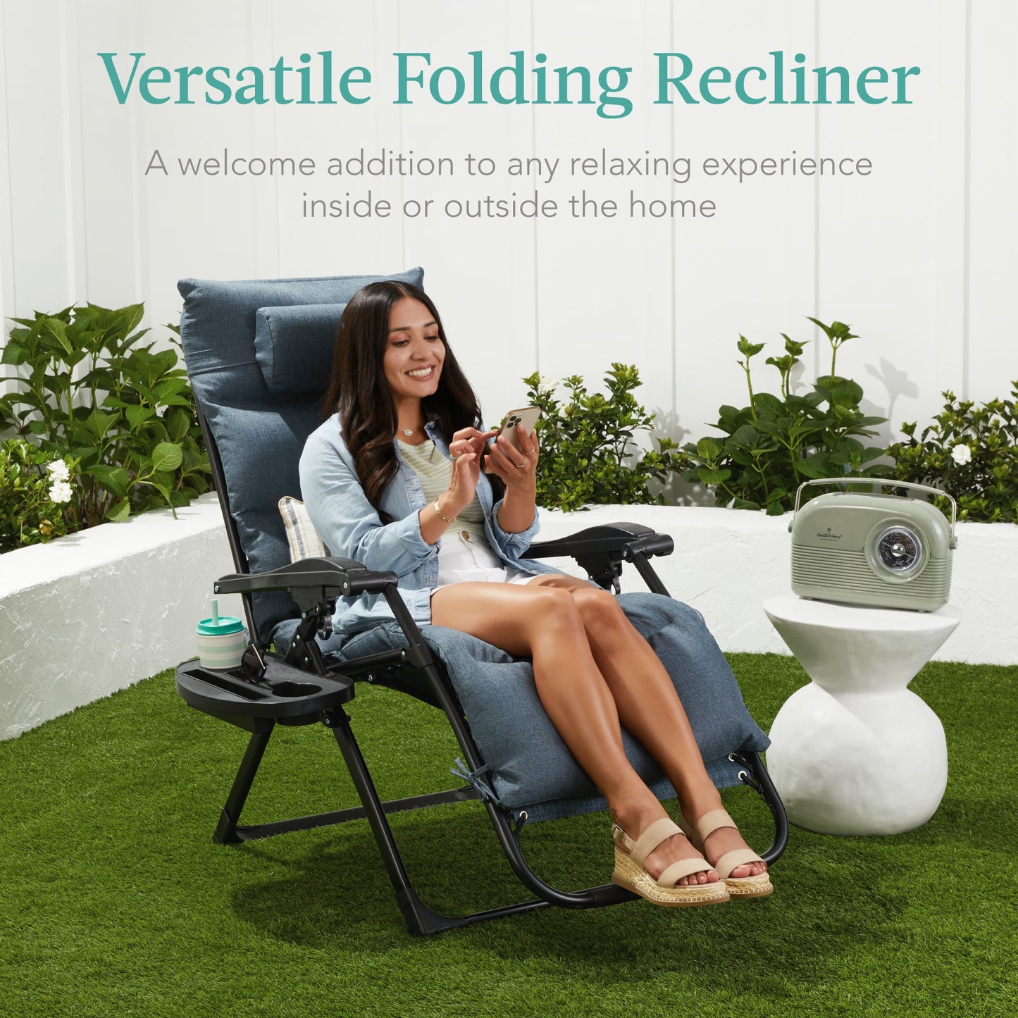 Oversized Zero Gravity Chair Folding Outdoor Recliner w/ Removable Cushion