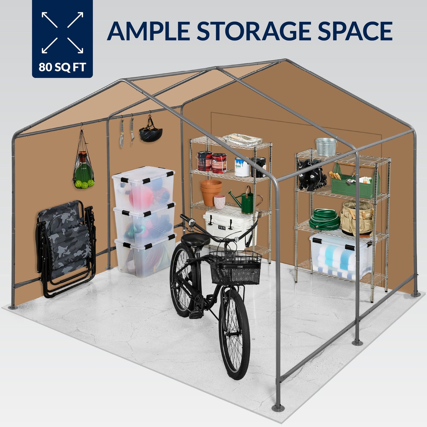 Outdoor Fabric Storage Shed w/ Metal Frame Dual Zipper Doors - 10x8ft