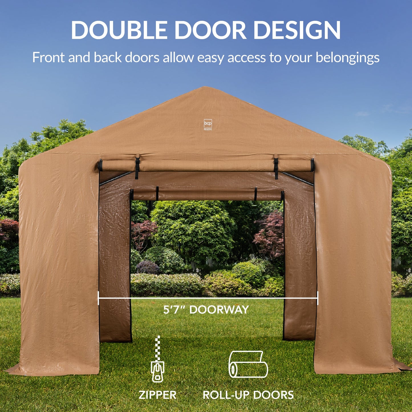 Outdoor Fabric Storage Shed w/ Metal Frame Dual Zipper Doors - 10x8ft