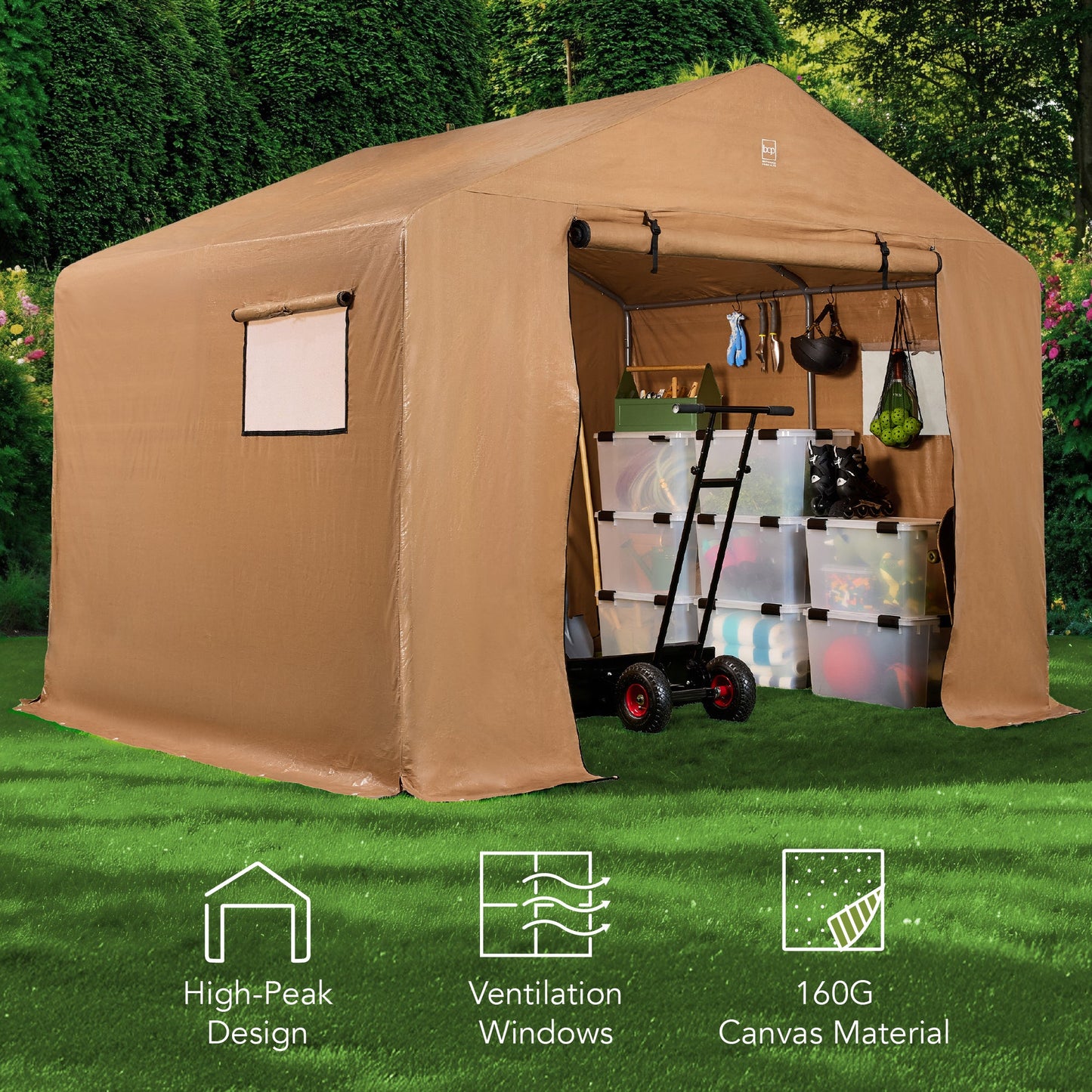 Outdoor Fabric Storage Shed w/ Metal Frame Dual Zipper Doors - 10x8ft