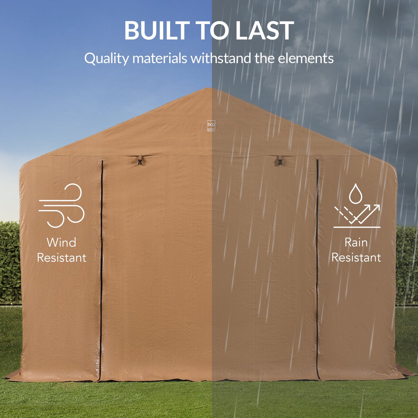 Outdoor Fabric Storage Shed w/ Metal Frame Dual Zipper Doors - 10x8ft