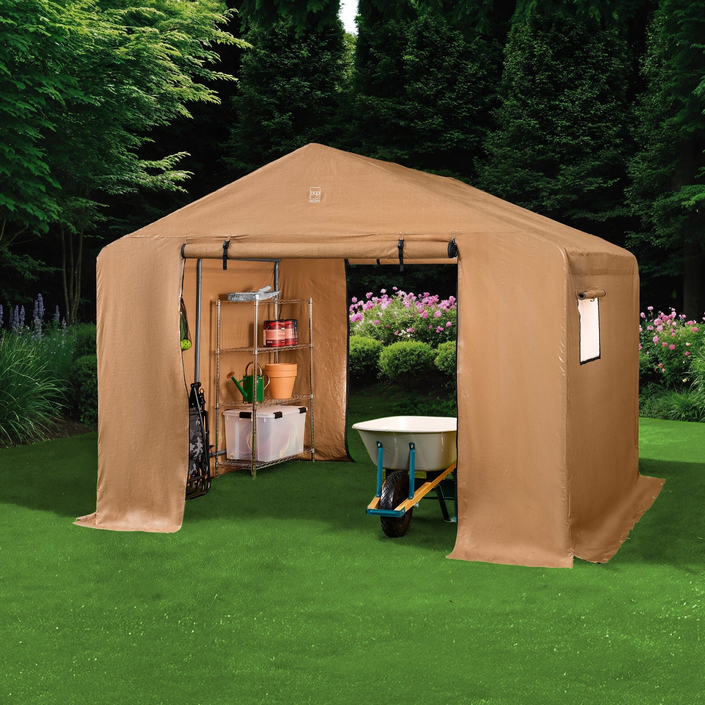 Outdoor Fabric Storage Shed w/ Metal Frame Dual Zipper Doors - 10x8ft