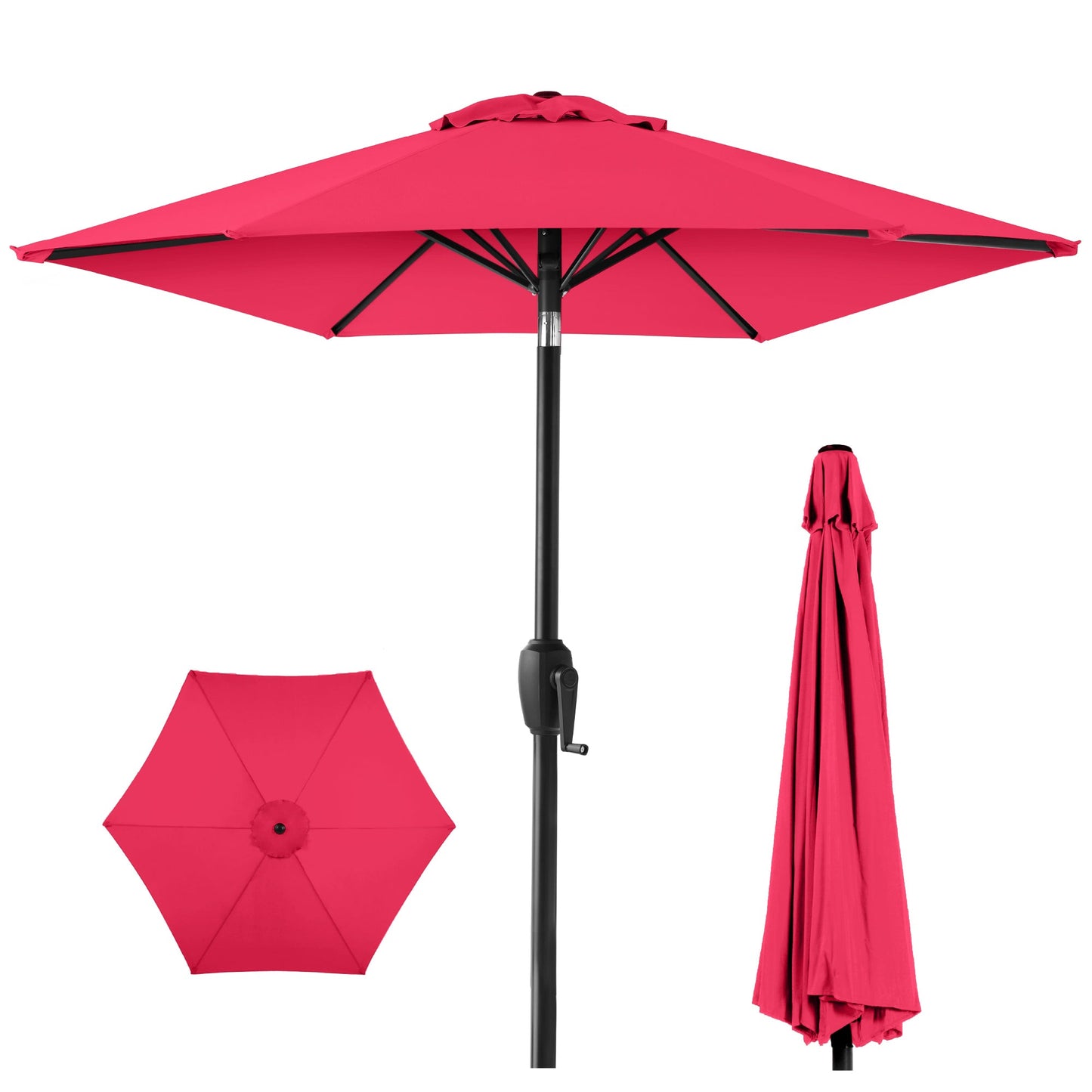 Outdoor Market Patio Umbrella w/ Push Button Tilt Crank Lift - 7.5ft