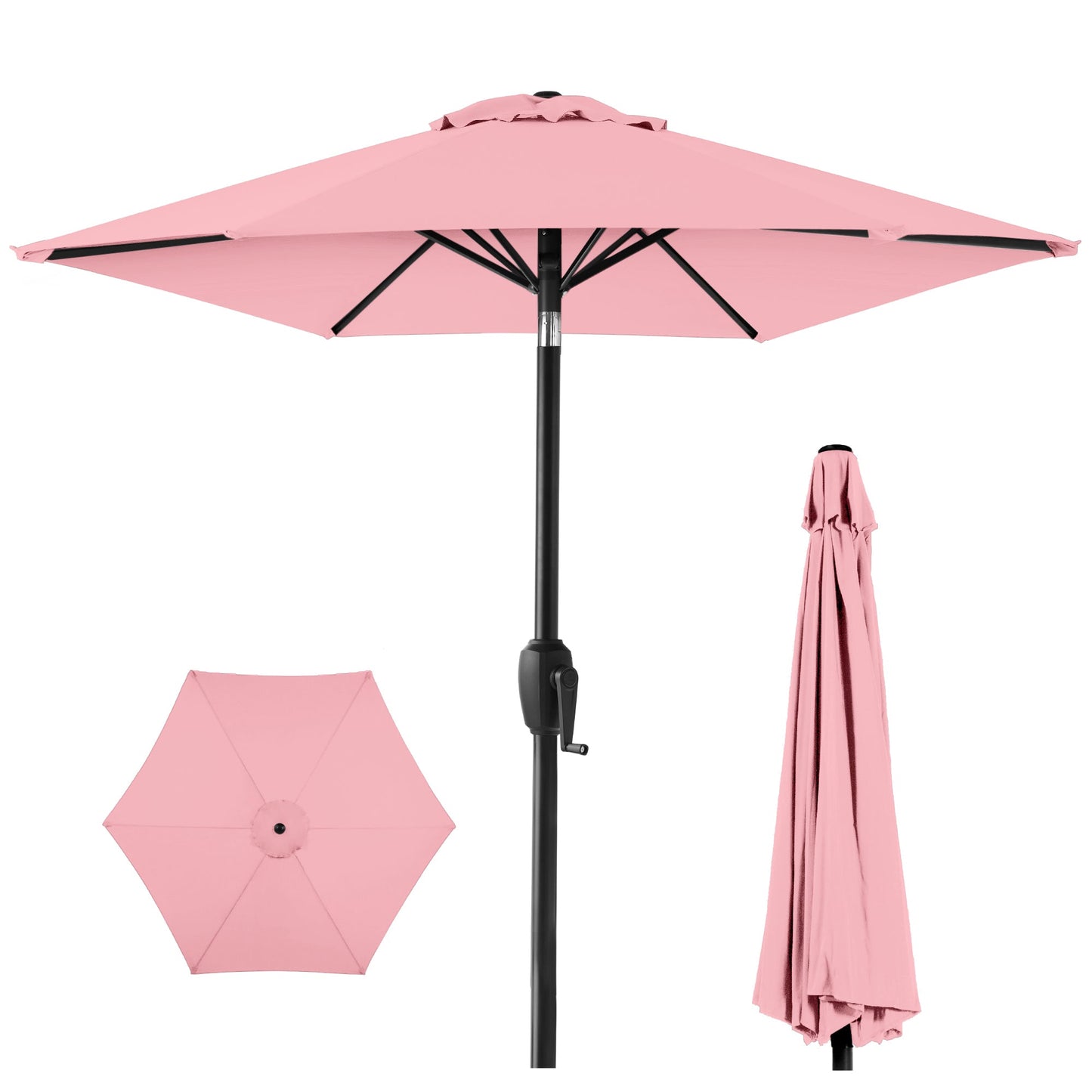 Outdoor Market Patio Umbrella w/ Push Button Tilt Crank Lift - 7.5ft