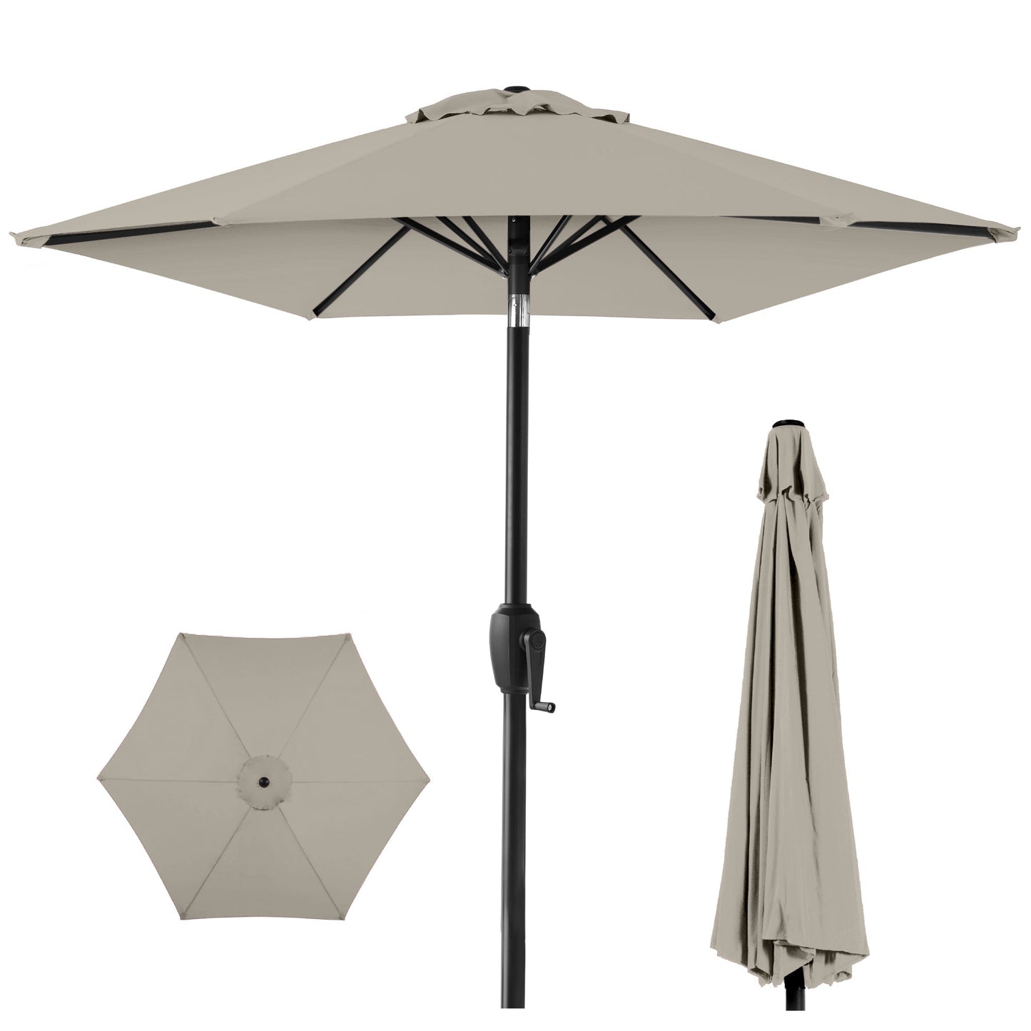 Outdoor Market Patio Umbrella w/ Push Button Tilt Crank Lift - 7.5ft