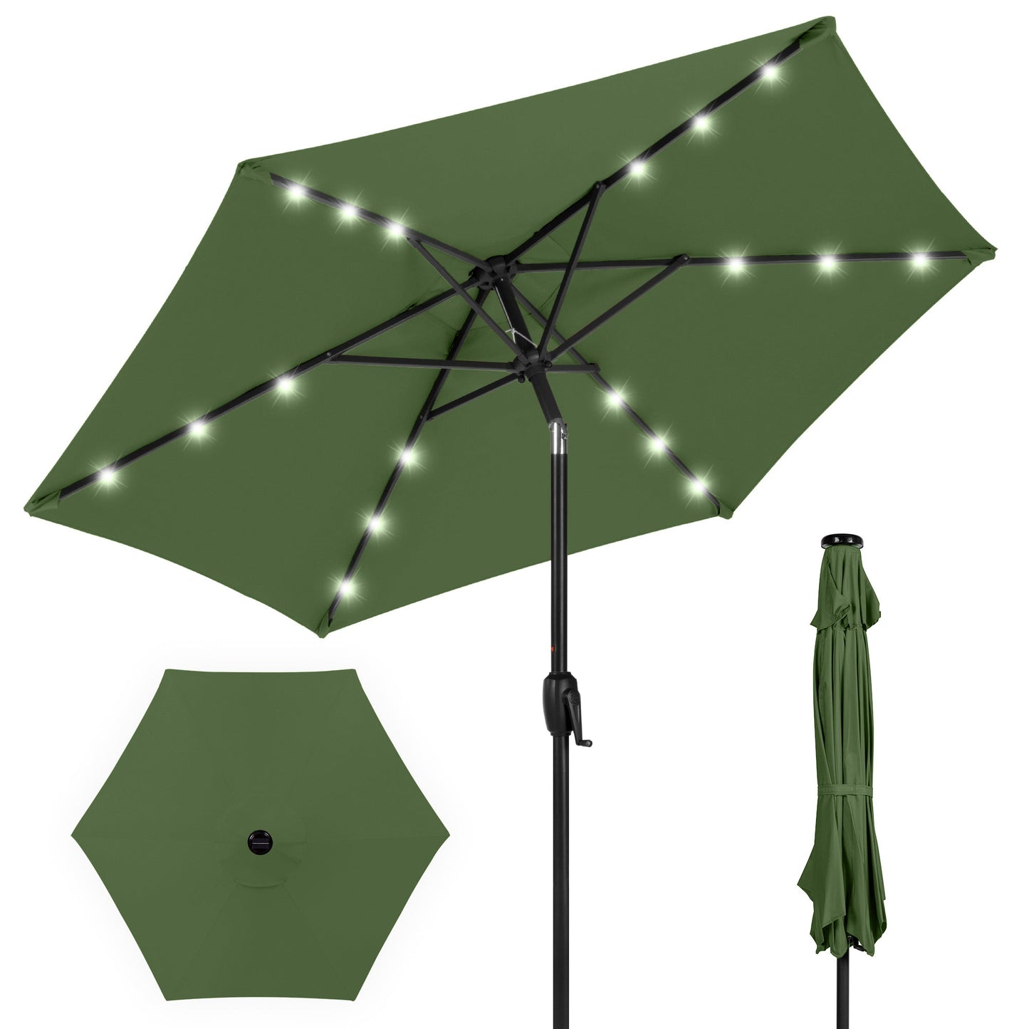 Outdoor Solar Patio Umbrella w/ Push Button Tilt Crank Lift - 7.5ft