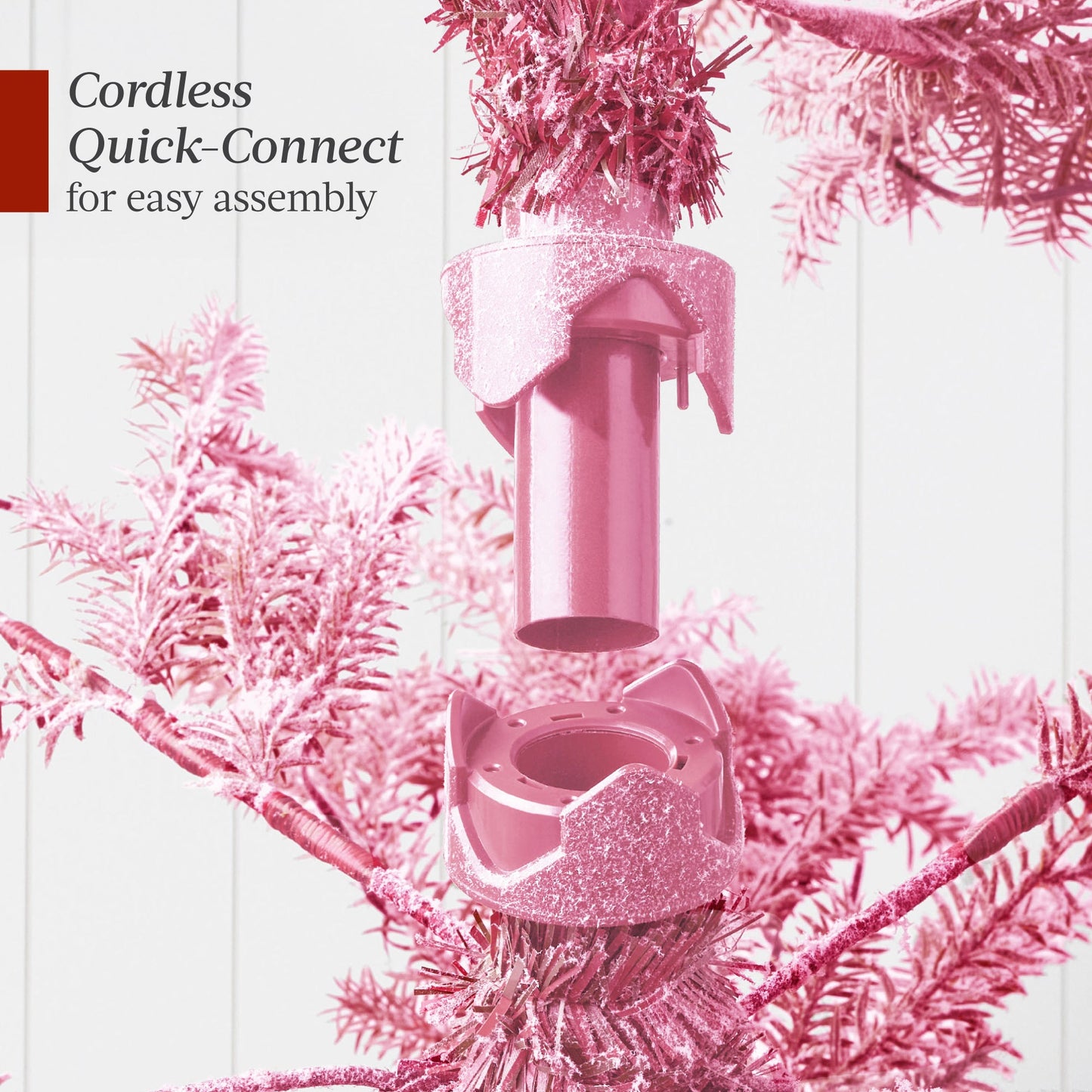 Pink Pre-Lit Sparse Flocked Christmas Tree w/ 2-in-1 LEDs Cordless Connection