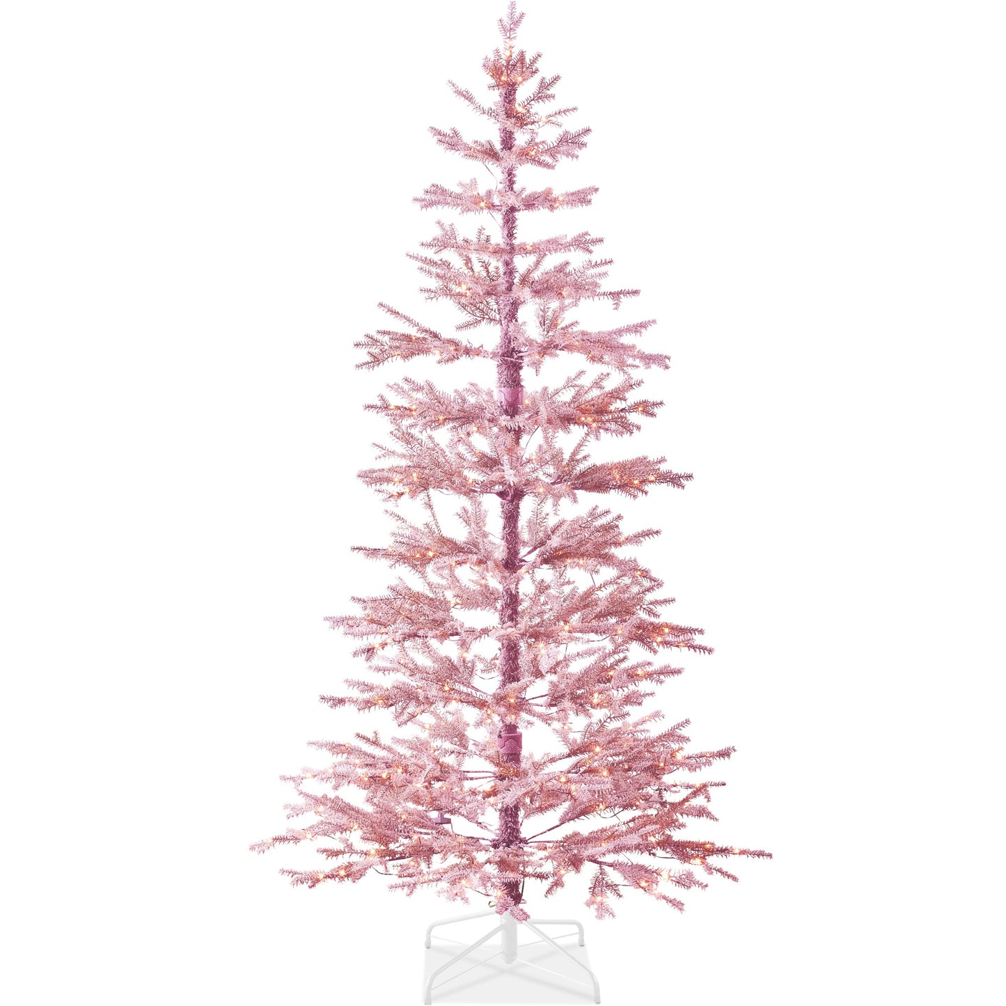 Pink Pre-Lit Sparse Flocked Christmas Tree w/ 2-in-1 LEDs Cordless Connection